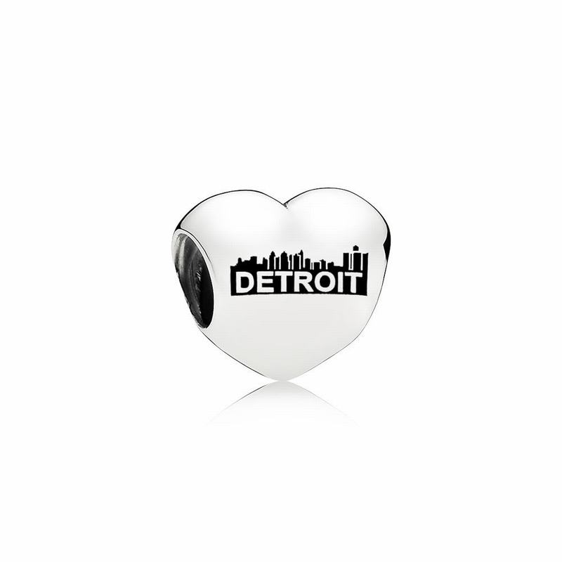 Pandora Detroit Motor City Heart Charm - Sterling Silver/Enamel/Black - Canada | MW2316TA